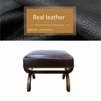 Amerikanischer Lederhocker aus Massivholz – Stilvoller Schuhhocker &amp; Fußhocker mit gepolsterter Sitzfläche für Wohnzimmer, Flur &amp; Schlafzimmer