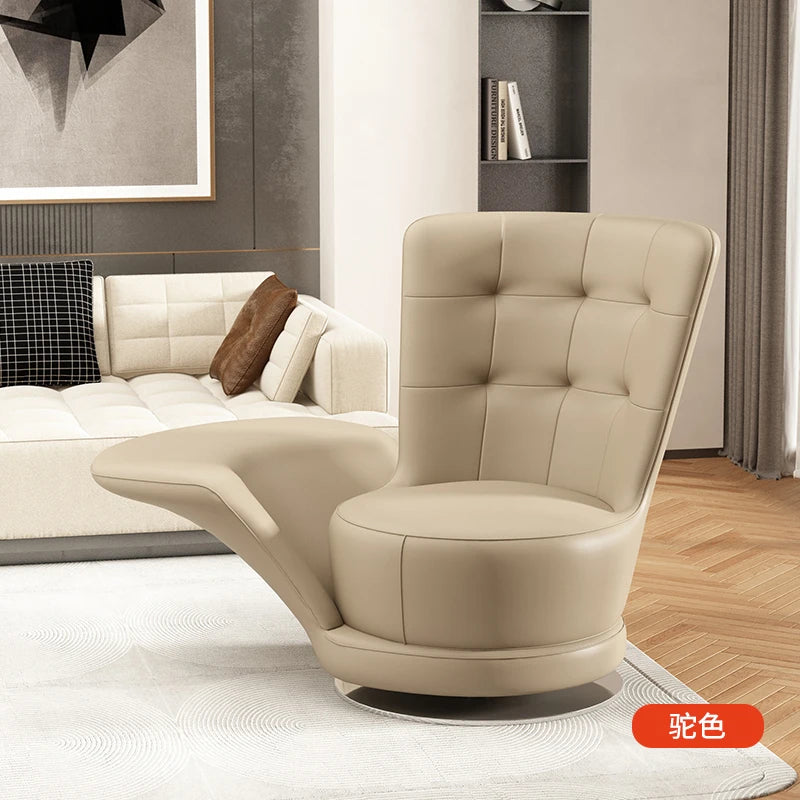 Moderner drehbarer Ledersessel in Schwarz – Übergroßer Relax-Wohnzimmerstuhl mit Armlehnen, lujoso sillón de diseño nórdico