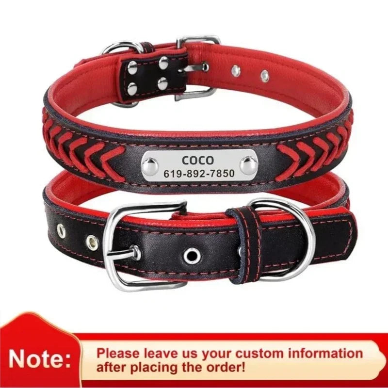 Graviertes Leder Hunde-Halsband mit Namensschild – Geflochtenes, personalisiertes ID-Halsband aus Leder für mittelgroße &amp; große Hunde 