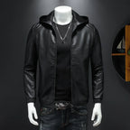 Herren PU-Lederjacke mit Kapuze – Schwarze Motorradjacke im Casual Streetwear Style für Herbst & Winter