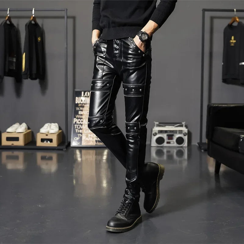 Herren Skinny Biker Lederhose 2024 – Slim Fit PU Lederhose für Motorrad, Club & Bühne, modische Pencil Pants für alle Jahreszeiten