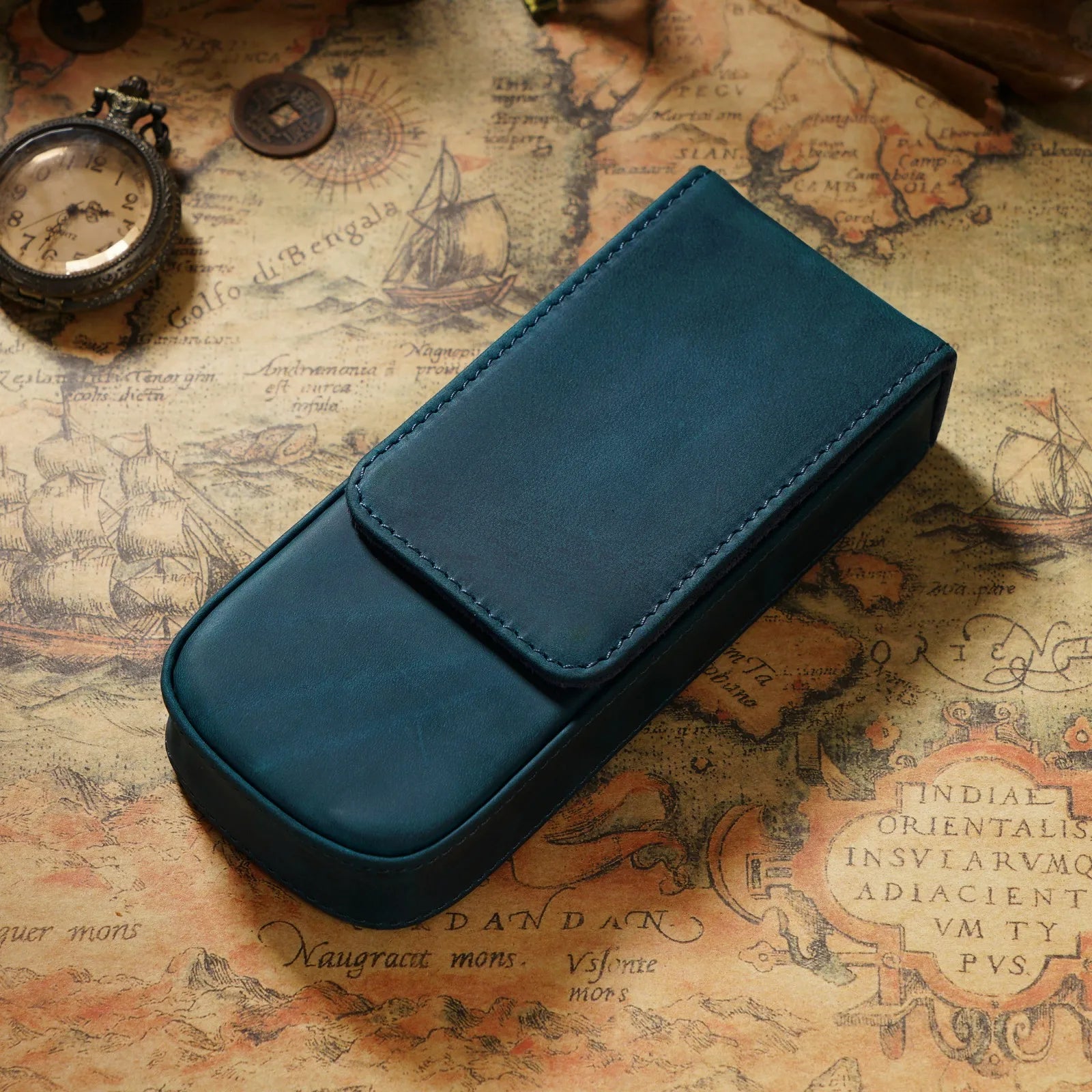 Echtes Leder Füllfederhalter-Etui mit Magnetverschluss – Crazy Horse Leder Pen Case für 3 Stifte mit herausnehmbarem Einsatz