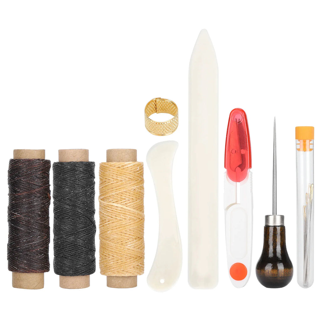 14-teiliges Leder Handnäh- & Werkzeug Set – Leather Working Tools Kit für Reparatur, DIY Nähen & kreative Lederarbeiten