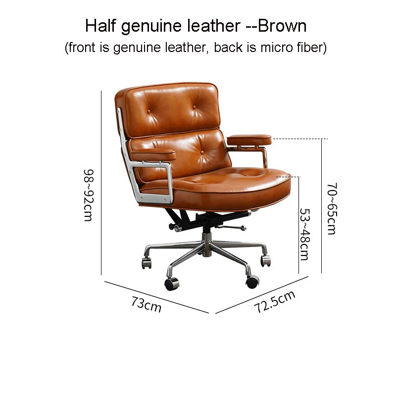 Eleganter Büro- & Lounge-Stuhl aus Echtleder – Drehbarer Office Chair mit Aluminiumgestell, Rollen & Gaslift für Büro & Arbeitszimmer