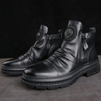 HAOBOYUEQ Herren Motorradstiefel – British Style High-Top PU-Leder Boots mit Rundzehe, Seitenreißverschluss & Plateau