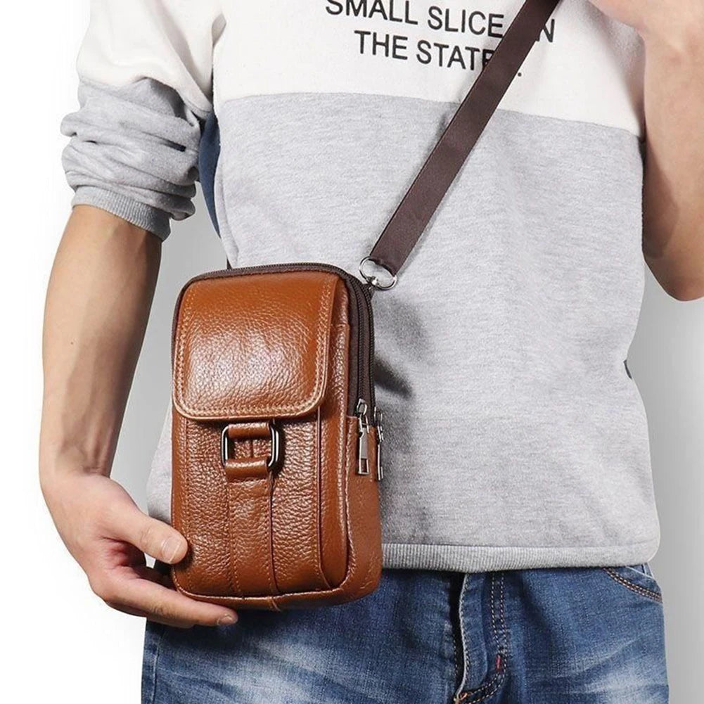 MOJOYCE Herren Leder Messenger & Bauchtasche – Tragbare Cowhide Crossbody Bag mit Multi-Fächern für Outdoor, Sport & Alltag