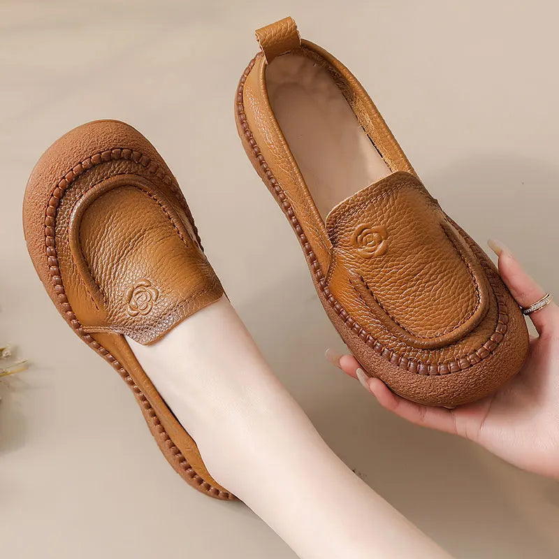 feerldi Dames Cuir Appartements WB-308K – Rétro Slip-On Mocassins, Chaussures, Anti-Rutsch Mokassins, Élégant vert Appartements pour Alltag &amp; Bureau