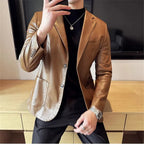 Herren PU Lederjacke Slim Fit – Eleganter Lederblazer mit Reverskragen für Business & Smart Casual