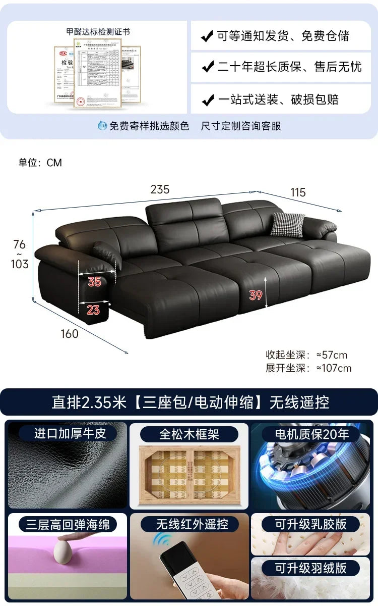 Luxuriöses schwarzes Echtleder Sofa mit Relax- & Schlaffunktion – Modernes Designer Ecksofa & Daybed für stilvolle Wohnzimmer