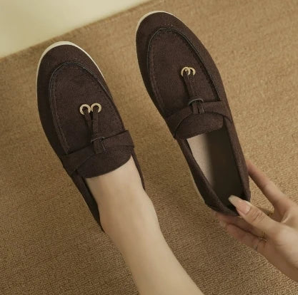 Damen Retro Slip-On Schuhe aus weichem Leder – Bequeme Lazy Shoes mit dicker Sohle & flachem Absatz für Alltag & Freizeit