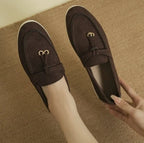 Damen Retro Slip-On Schuhe aus weichem Leder – Bequeme Lazy Shoes mit dicker Sohle & flachem Absatz für Alltag & Freizeit