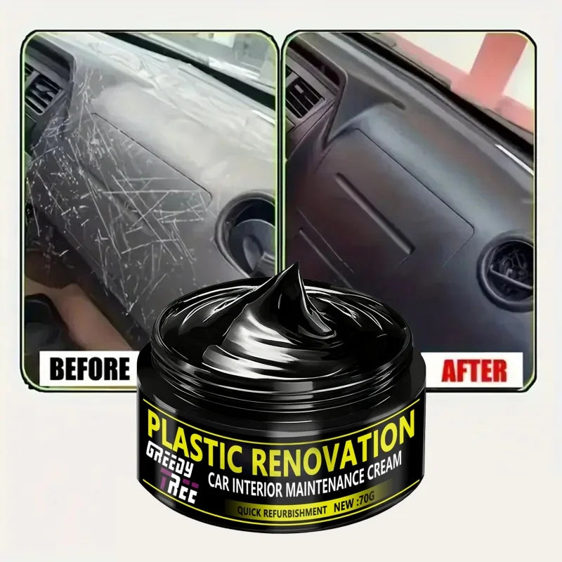 Agent de réparation de plastique automobile – Kristallklarer Leder- &amp; Innenraum-Erneuerungswachs für Auto, Tiefschwarzer Glanz &amp; Schutz