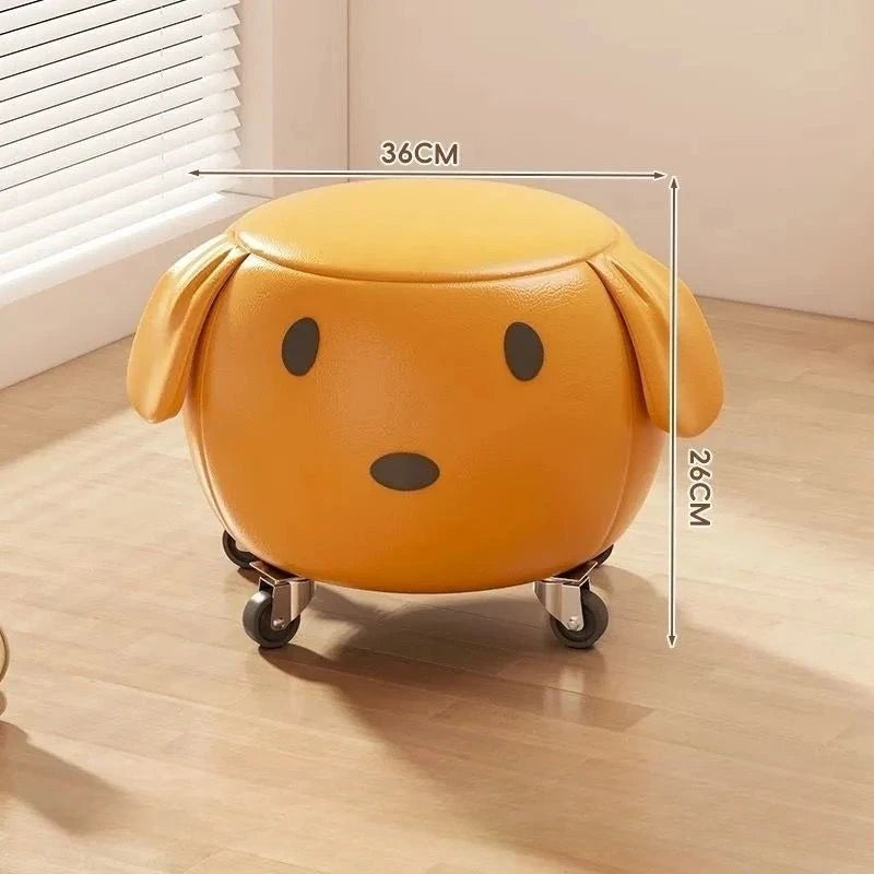 Cartoon Hund Lederhocker – Weicher Sitzhocker &amp; Schuhwechselstuhl aus atmungsaktivem PU-Leder für Wohnzimmer
