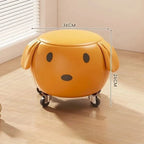 Cartoon Hund Lederhocker – Weicher Sitzhocker &amp; Schuhwechselstuhl aus atmungsaktivem PU-Leder für Wohnzimmer