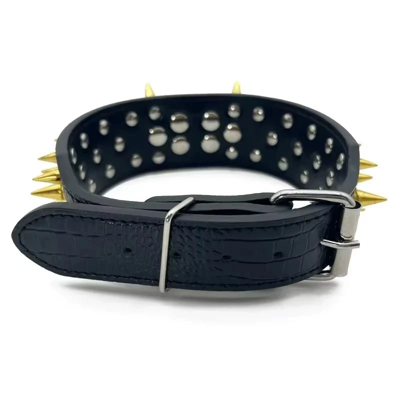 Spikes Hunde-Halsband & Leinen-Set aus Leder – Nieten-Halsband mit Polsterung, verstellbar & robust für Outdoor-Spaziergänge