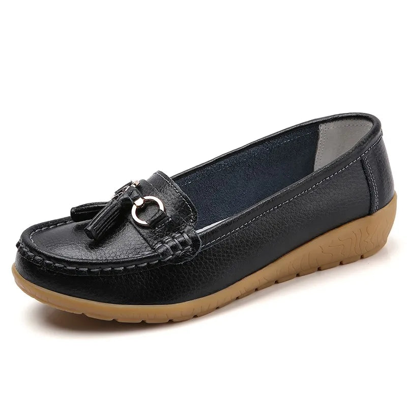 HAJINK Damen Flats – Bequeme Slip-On Oxfords aus echtem Leder, Casual Moccasins für Alltag & Freizeit, Plus Size