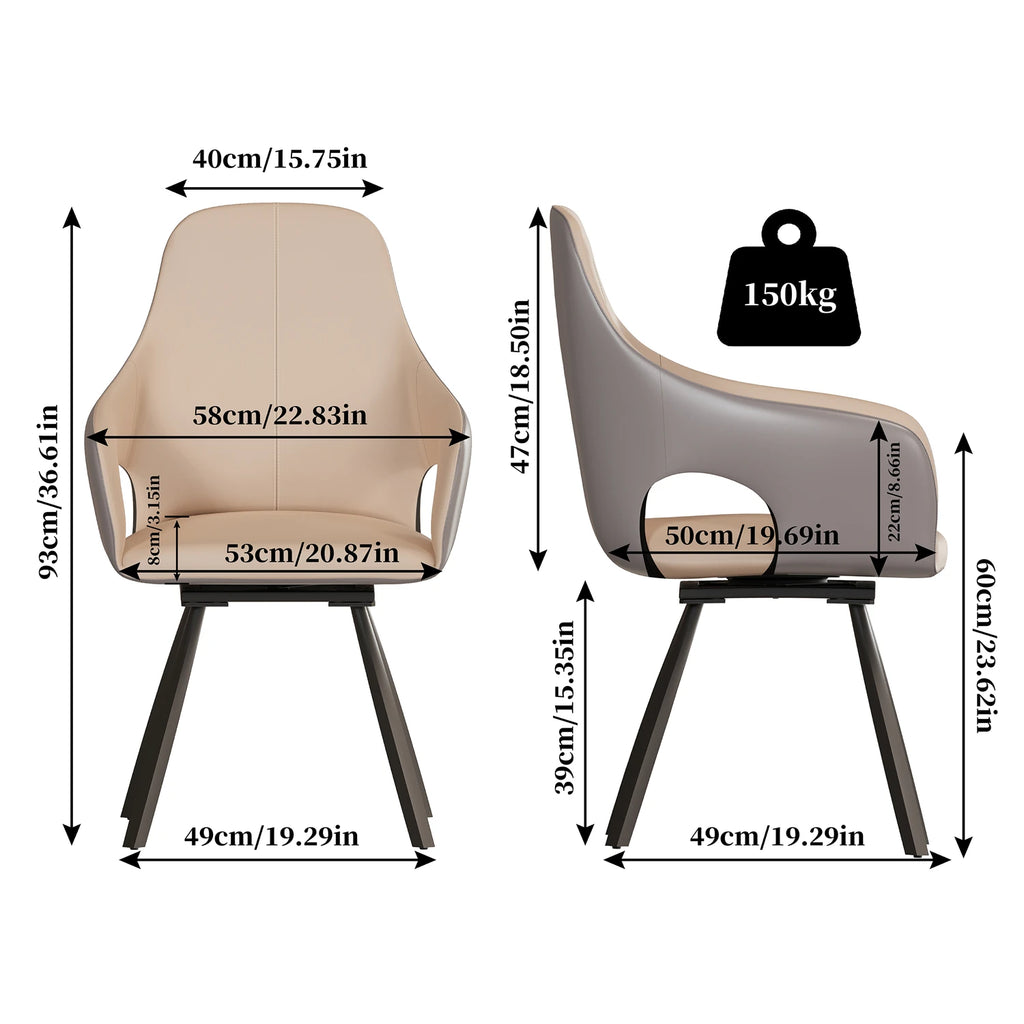 2er Set Drehbare Esszimmerstühle mit Armlehnen – Moderne Polsterstühle aus Mikrofaser-Kunstleder mit hoher Rückenlehne für Küche & Wohnzimmer