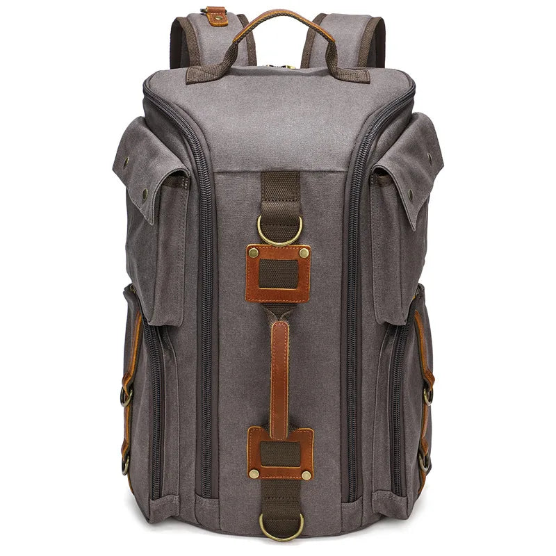 Vintage Leder Laptop-Rucksack 16 Zoll – Wasserdichter PU- & Canvas-Rucksack für Reisen, Arbeit & Alltag, Unisex