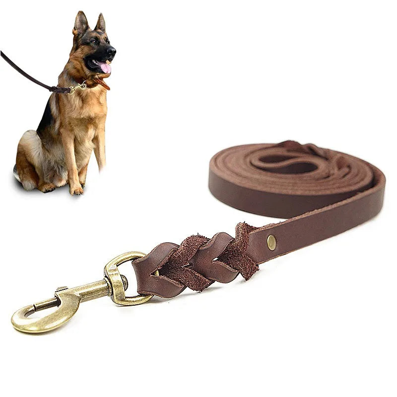 Geflochtene Leder Hundeleine – Lange, robuste Trainings- & Spazierleine für mittelgroße und große Hunde in Schwarz
