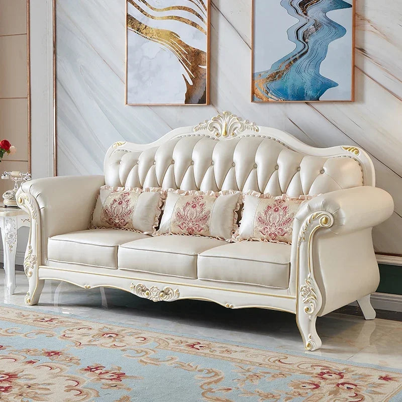 Canapé en cuir minimaliste en blanc nordique – Canapé en L européen moderne et canapé-lit pour salon, salon et salle de conférence