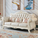 Canapé en cuir minimaliste en blanc nordique – Canapé en L européen moderne et canapé-lit pour salon, salon et salle de conférence