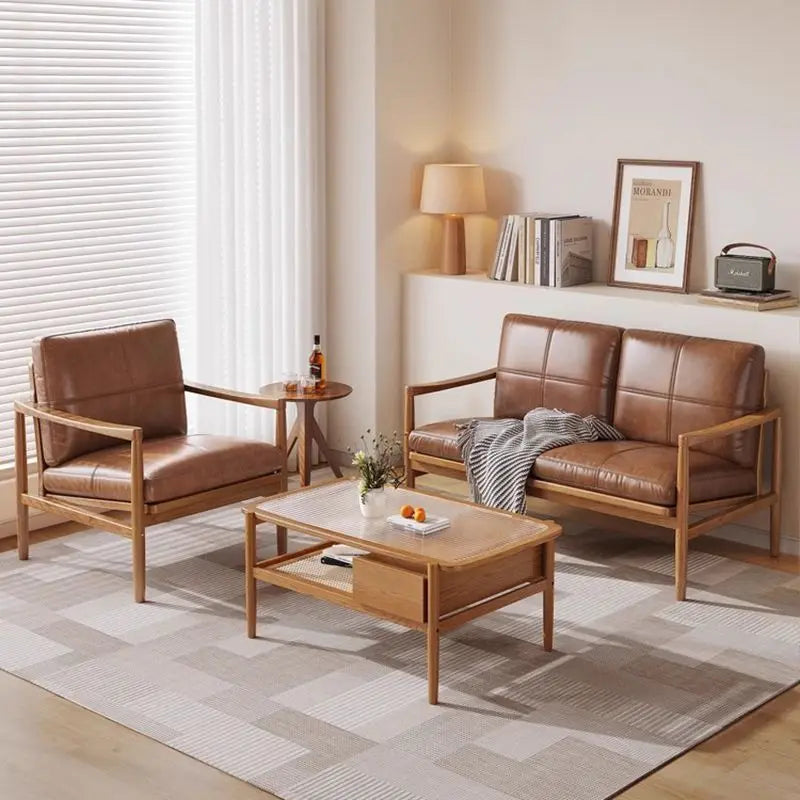 Stilvoller Leder-Loungesessel mit Massivholzgestell – Moderner & gemütlicher Einzelsessel im skandinavischen Design für Wohnzimmer