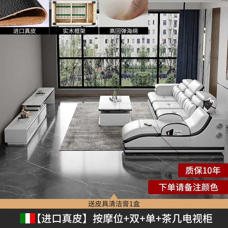 Minimalistisches Luxus Leder Ecksofa mit Massagefunktion – Modernes Designer Sofa im L-Format für stilvolle Wohnzimmer