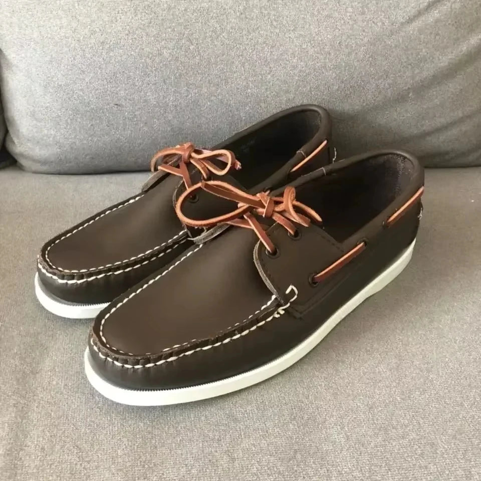 Handgefertigte Herren Bootsschuhe aus echtem Rindsleder – Klassische Leder Mokassins & Casual Loafer für Alltag und Freizeit