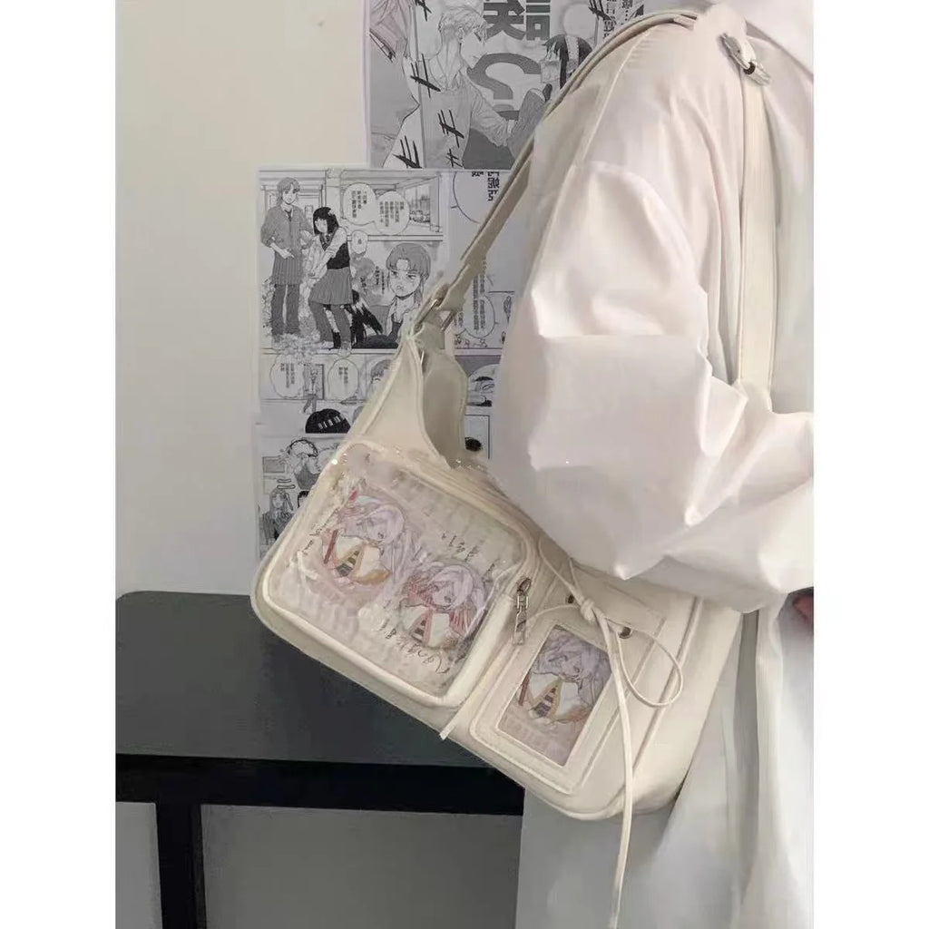 Y2K Harajuku Damen Schultertasche – Transparent Ita Bag im koreanisch-japanischen Preppy-Stil mit Schleife, Sac à main bandoulière