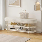 Cremefarbener Schuhhocker & Ottoman aus PU-Leder – Weiche Sitzbank für Flur, Wohnzimmer & Schlafzimmer im modernen Morocco-Stil