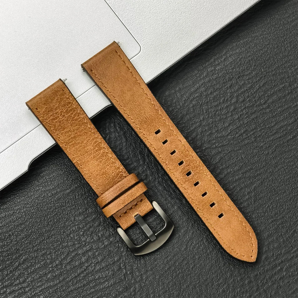 Brazalete de cuero vintage de 20 mm y 22 mm para Samsung Galaxy Watch 4–7 y Xiaomi Redmi Watch – Brazalete clásico para reloj inteligente con diseño dorado 