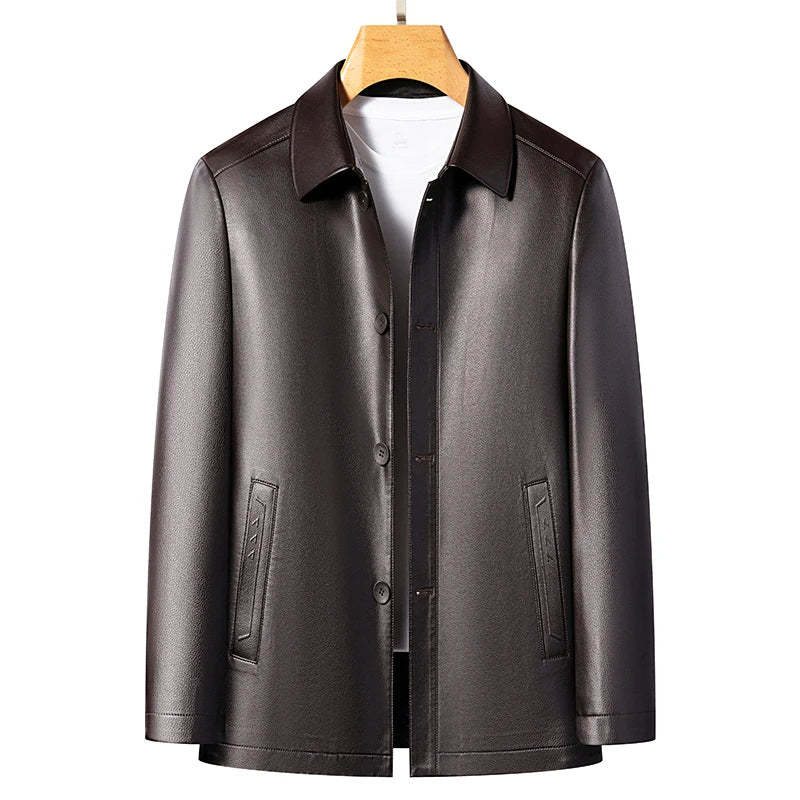 Herren Echtledermantel aus Schafsleder – Eleganter Business- & Casual Ledercoat mit Knopfleiste für Frühling & Herbst