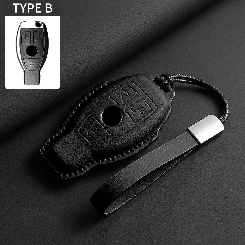 Vollumschließende Flip Leder Autoschlüssel Hülle für Mercedes-Benz – Premium Key Case Cover für A, C, E, S, G-Klasse, GLC, CLA, GLB, GLS, GLA (W177/W205/W213/W222/X167)