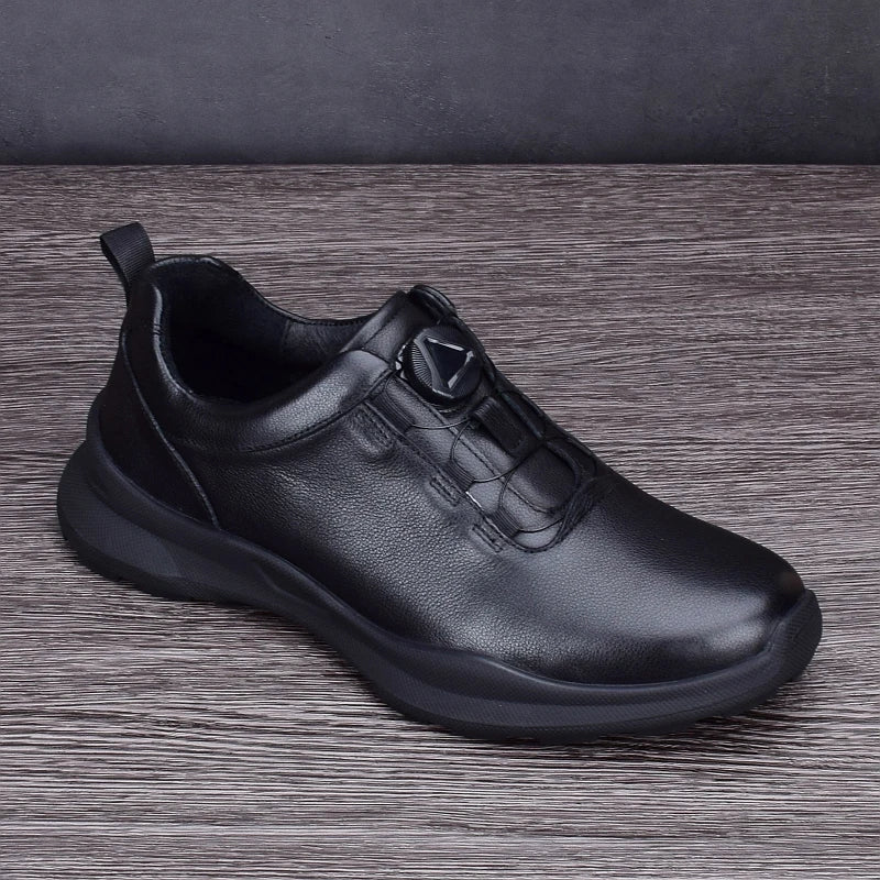 Pontallon Herren Leder Sneaker – Rotierende Schnalle, leichte Cowhide Loafers, Jogging- & Walking-Schuhe, wasserdicht