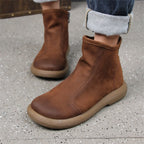 Handgefertigte Damen Stiefeletten aus echtem Leder – Warme Retro Ankle Boots mit Rundspitze &amp; Reißverschluss (Größe 35–45) 