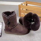 Damen Snow Boots aus echtem Leder & Naturfell – Klassische Winterstiefel aus Wildleder, warm gefüttert & wasserdicht