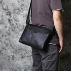 Herren Leder-Umhängetasche – Echtes Rindsleder, Casual Messenger Bag, Horizontal Briefcase für 10" iPad