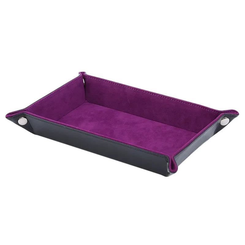 Rechteckige PU Leder Ablageschale mit Samt – Faltbares Dice Tray & Organizer für Schlüssel, Geldbörse, Münzen und Spiele