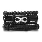 Punk Leder Wickelarmband mit Gitarren- & Unendlichkeits-Symbol – Geflochtenes Vintage Armband mit Holzperlen, Ethno Tribal Wristband für Damen & Herren