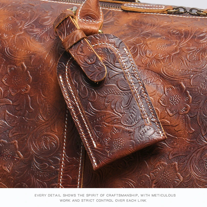 LEATHFOCUS Vintage Leder Reisetasche – Geprägte Duffle Bag aus echtem Rindsleder, große Business-, Wochenend- &amp; Sporttasche für Damen &amp; Herren