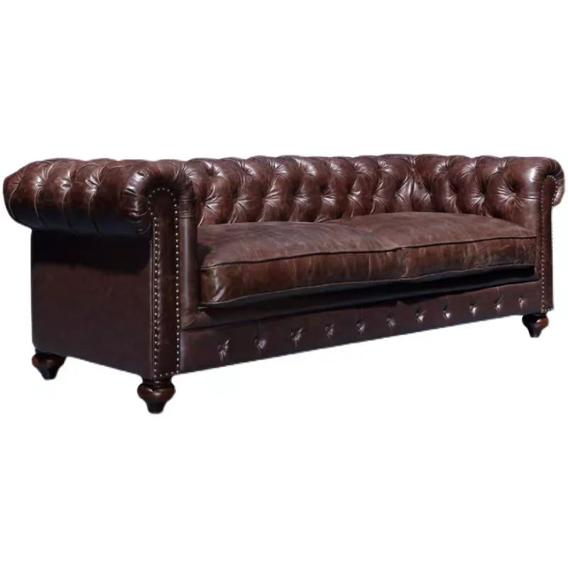 Retro Chesterfield Ledersofa mit Knopfheftung – Klassisches Mehrpersonen-Sofa aus echtem Leder im Vintage-Stil für Cigar Bar, Whiskey Lounge & Café