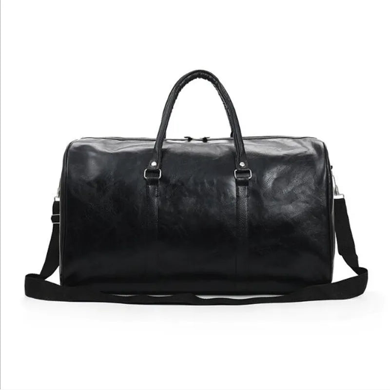 Große Leder Travel Bag für Herren – Schwarze PU Leder Duffle & Fitness Tasche mit Reißverschluss, modische Schulter- & Reisetasche