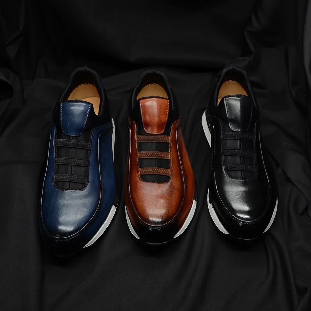 XEBOS Herren Ledersneaker – Klassische Slip-On Casual Schuhe aus echtem Rindsleder, handgefertigt, modisch & komfortabel