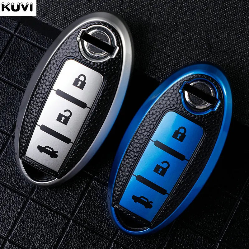 Premium Leder-TPU Autoschlüssel Hülle für Nissan & Infiniti – Robuste Key Case Cover Schale für Qashqai, X-Trail, Juke & mehr