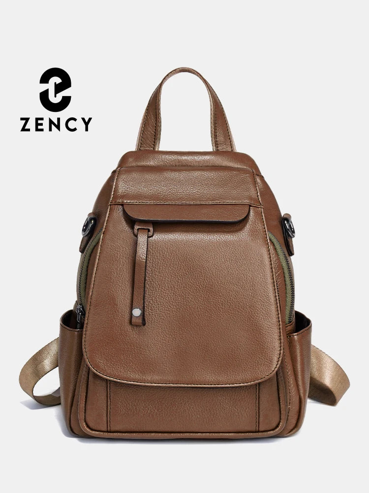 ZENCY Damen Rucksack aus echtem Leder – Modischer Fashion Backpack mit Multifunktionstaschen, hochwertiger Schul- & Reiserucksack für Alltag & Freizeit