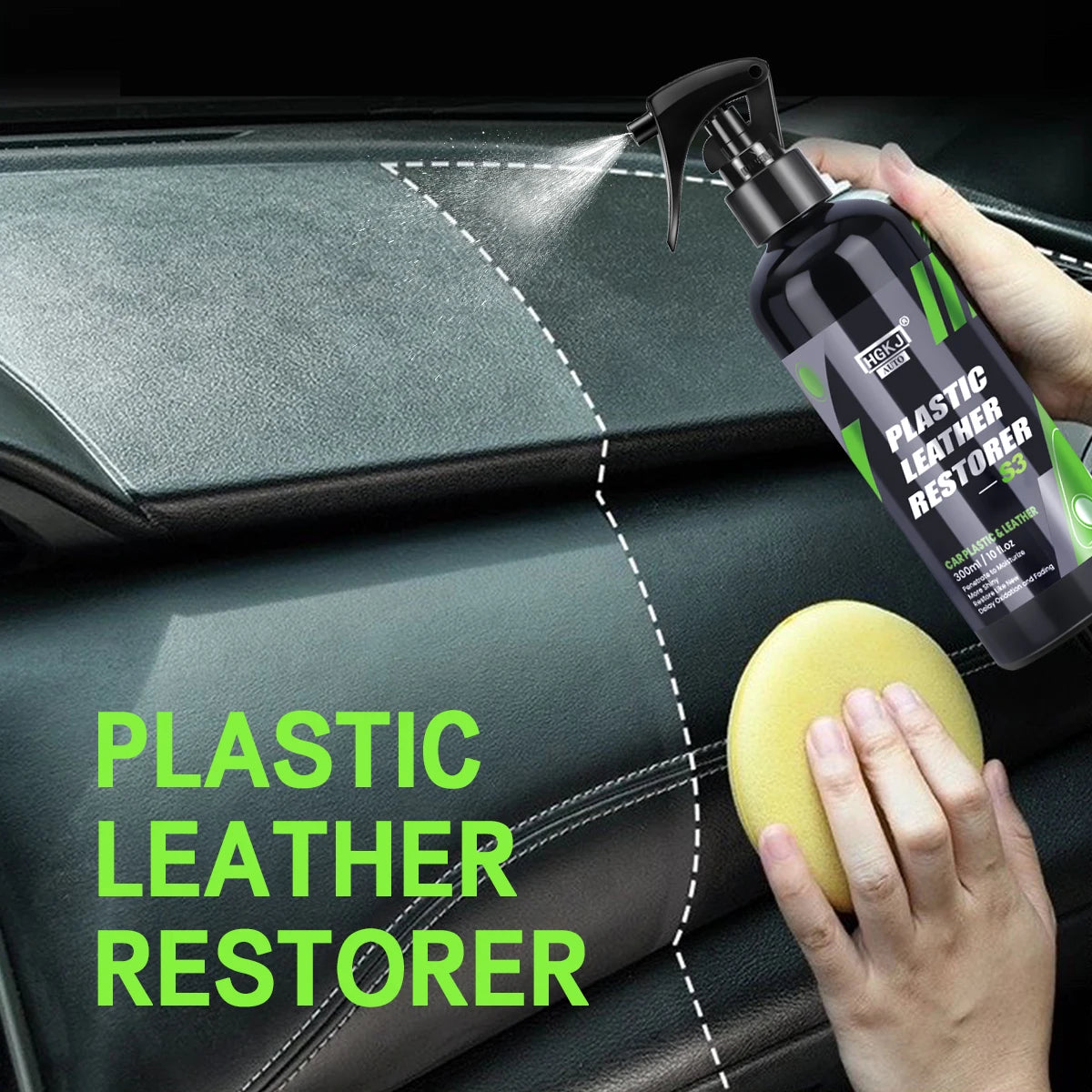 HGKJ S3 Kunststoff- & Leder Restorer Spray – Back to Black Pflege, Glanz & Schutz für Auto Innen- & Außenflächen
