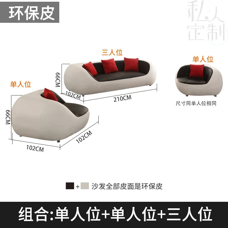 Nordisches Designer Leder-Sofa mit Schlaffunktion – Luxus Lounge Sofa im modernen Stil, geschwungene Relax-Couch aus Rindsleder für Wohnzimmer