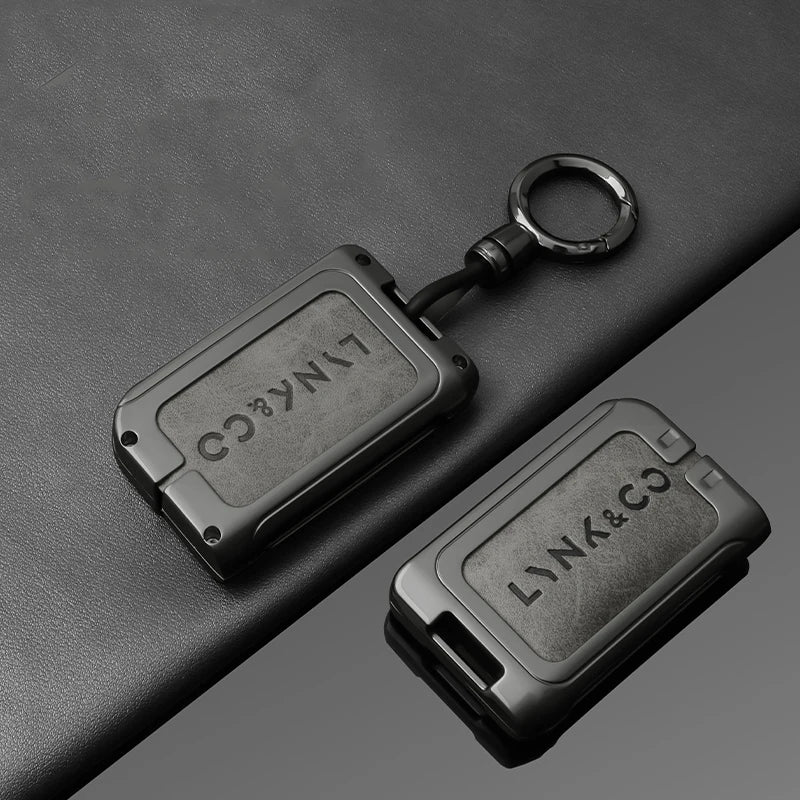 Premium Autoschlüssel Hülle aus Metall & Leder für Lynk & Co 01 & 05 – Robuste Alloy Key Case Cover mit Schlüsselanhänger