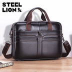 STEEL LION Herren Leder-Aktentasche – Große Business- und Laptop-Tasche aus Cowhide, Hand- und Schultertragbar