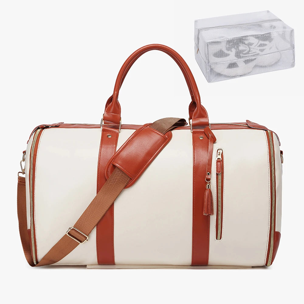 55L 2-en-1 Reise-Kleidertasche aus wasserdichtem PU-Leder - Bolsa de viaje grande con cierre, bolsa de ropa faltbare para mujeres